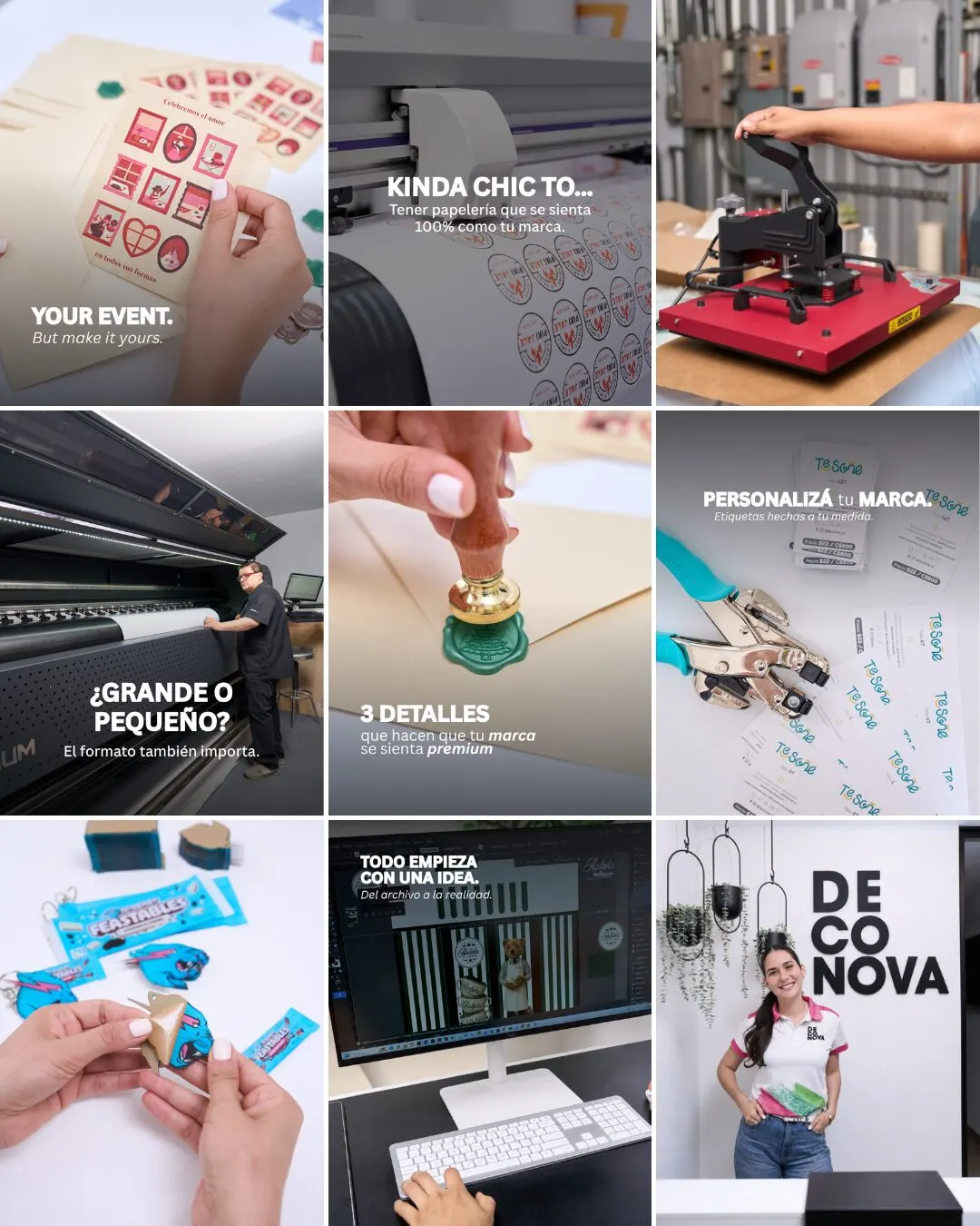 Cuadrícula de feed de un taller de impresión: stickers, sellos, planchas y etiquetas personalizadas.